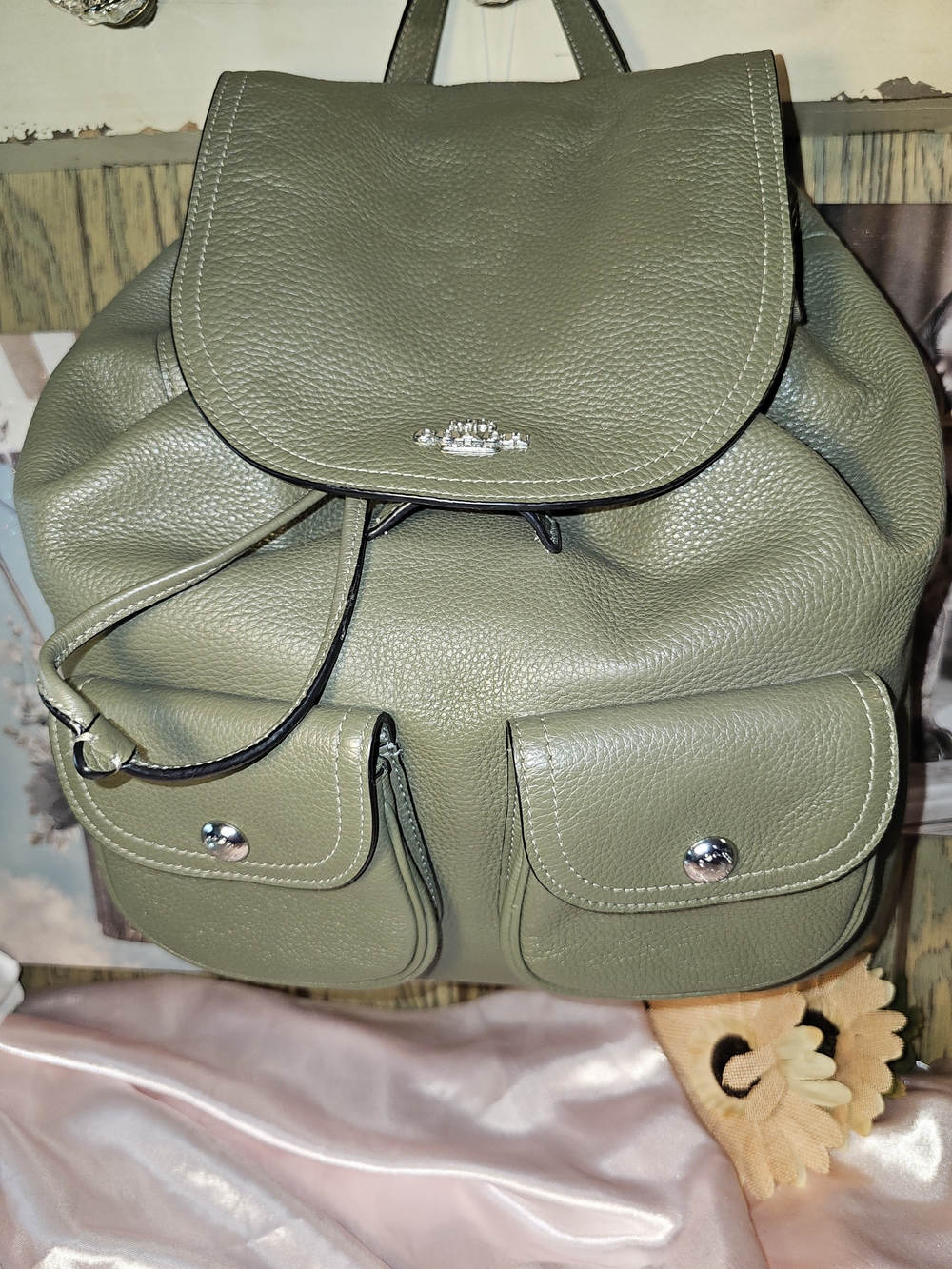 COACH Pennie Backpack In Refined Pebble Leather Surplus Olive Green 6145